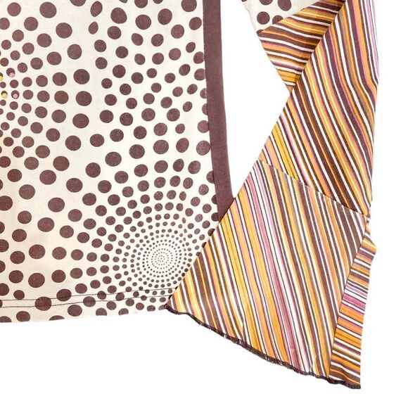 Lapis multi print bell sleeve cotton top beaded in cream/ browns/mauve sz small - Picture 9 of 11